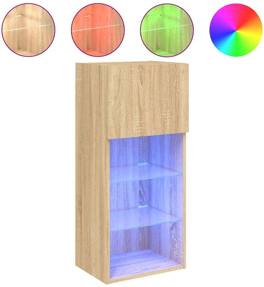 TV staliukas TV spintelės su LED lemputėmis, 2vnt., ąžuolo, 40,5x30x90cm