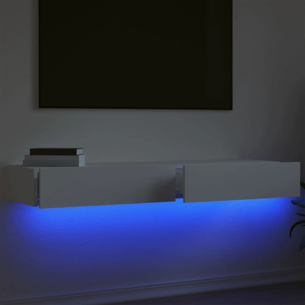 TV staliukas TV spintelės su LED lemputėmis, 2vnt., baltos, 60x35x15,5cm