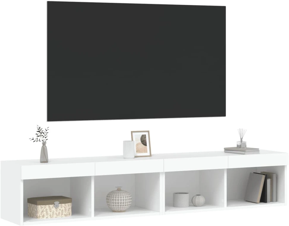 TV staliukas TV spintelės su LED lemputėmis, 2vnt., baltos, 80x30x30cm