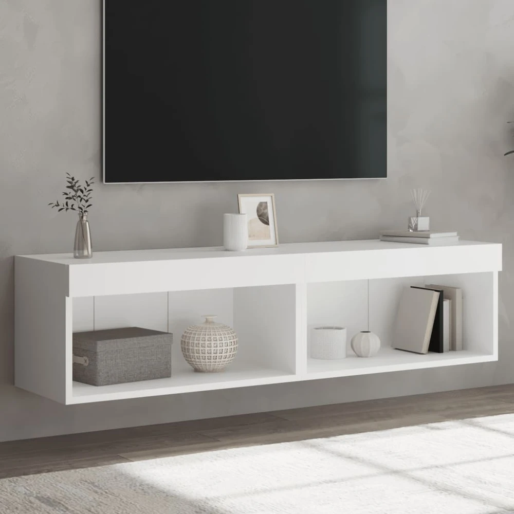 TV staliukas TV spintelės su LED lemputėmis, 2vnt., baltos, 60x30x30cm