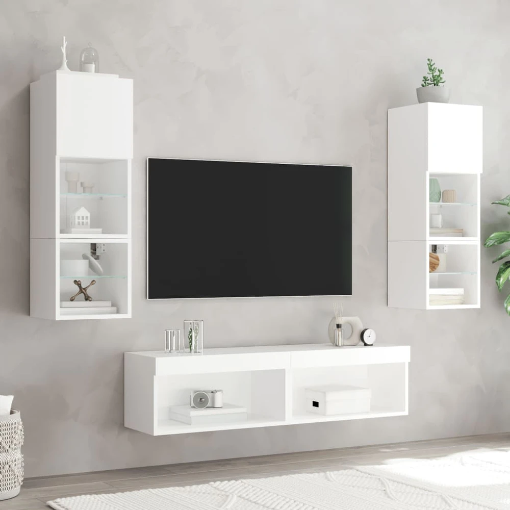 TV staliukas TV spintelės su LED lemputėmis, 2vnt., baltos, 60x30x30cm
