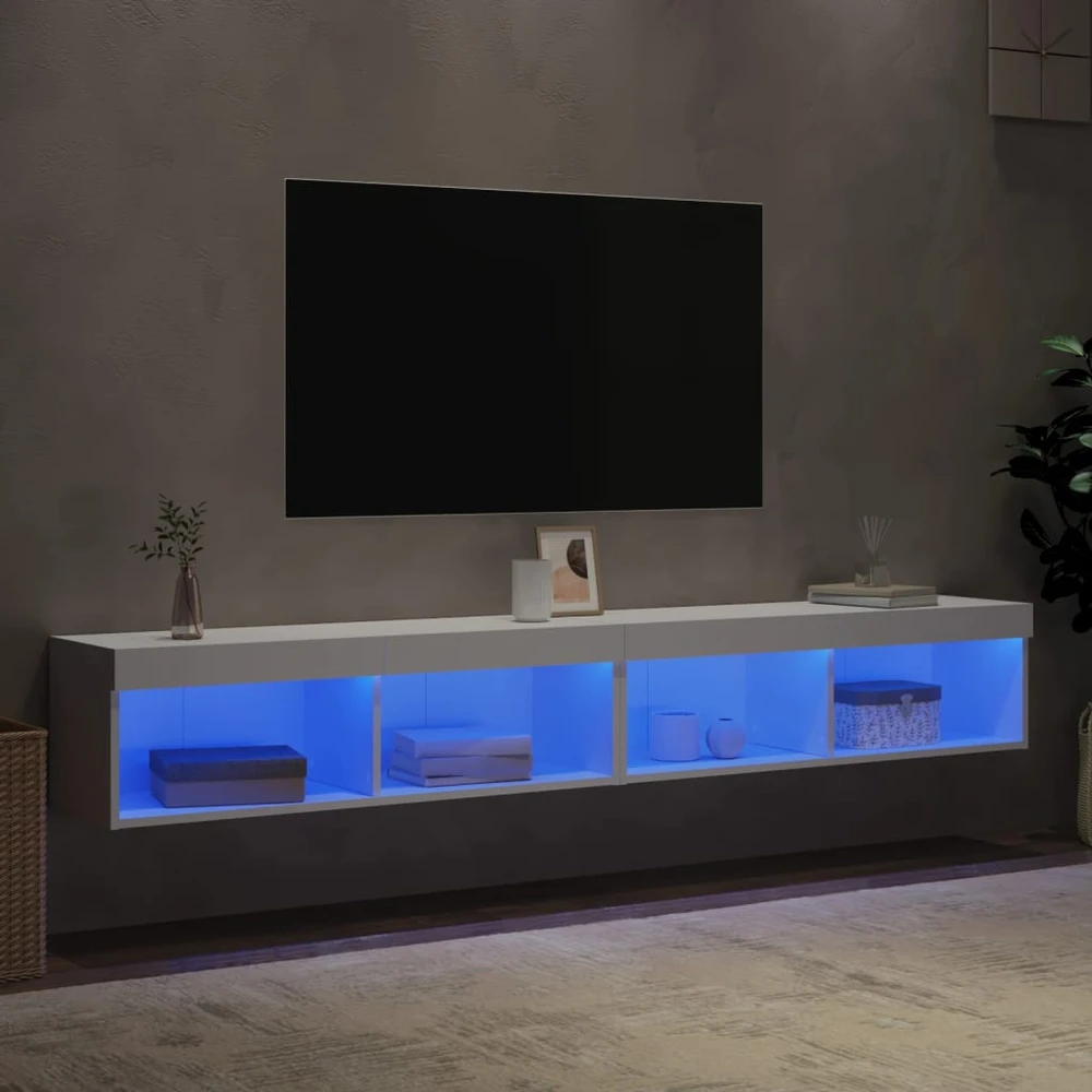TV staliukas TV spintelės su LED lemputėmis, 2vnt., baltos, 100x30x30cm