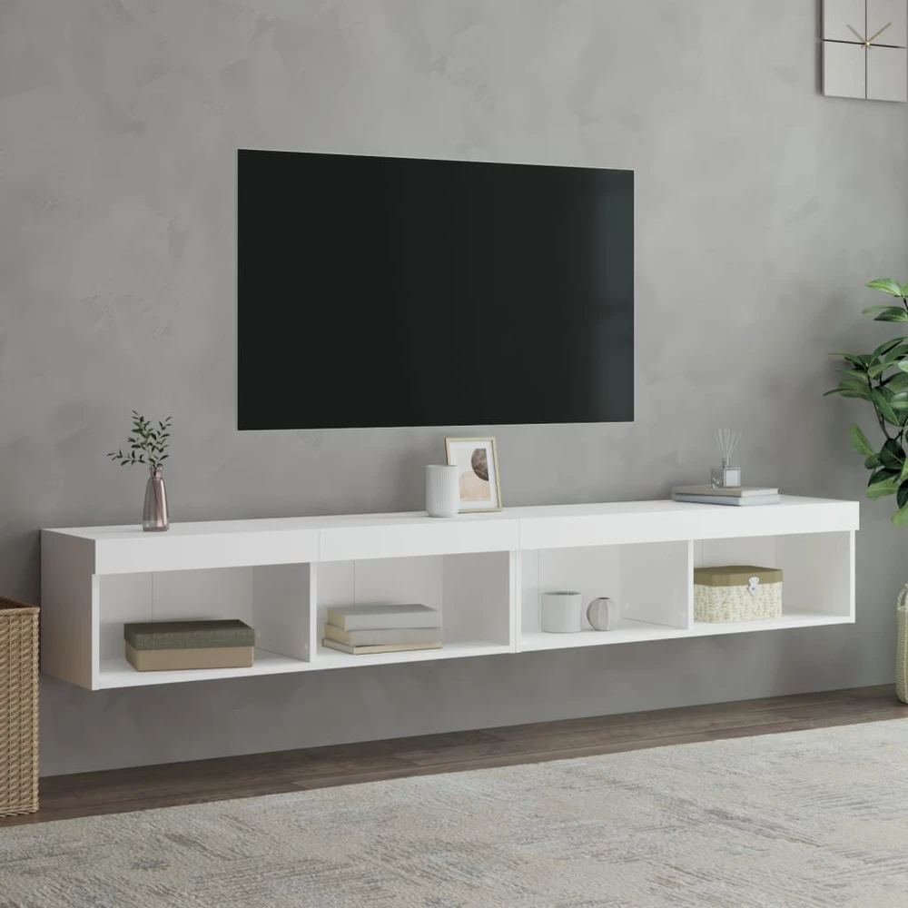 TV staliukas TV spintelės su LED lemputėmis, 2vnt., baltos, 100x30x30cm