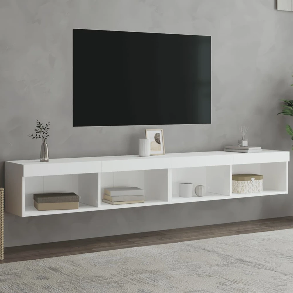 TV staliukas TV spintelės su LED lemputėmis, 2vnt., baltos, 100x30x30cm