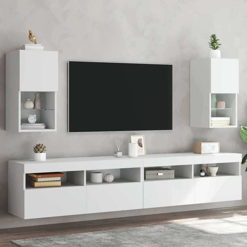 TV staliukas TV spintelės su LED lemputėmis, 2vnt., baltos, 30,5x30x60cm