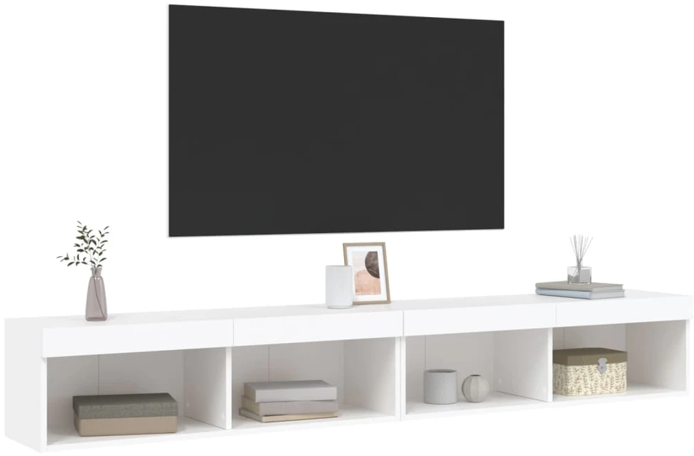 TV staliukas TV spintelės su LED lemputėmis, 2vnt., baltos, 100x30x30cm