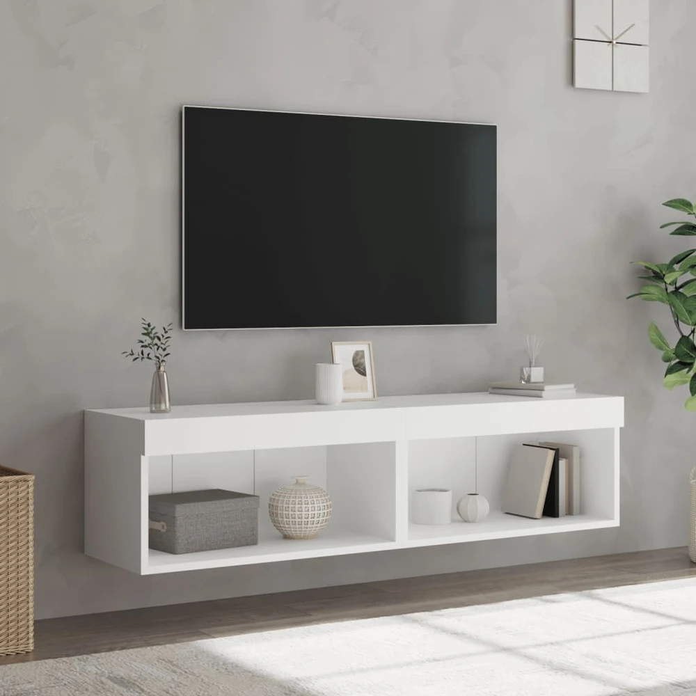 TV staliukas TV spintelės su LED lemputėmis, 2vnt., baltos, 60x30x30cm