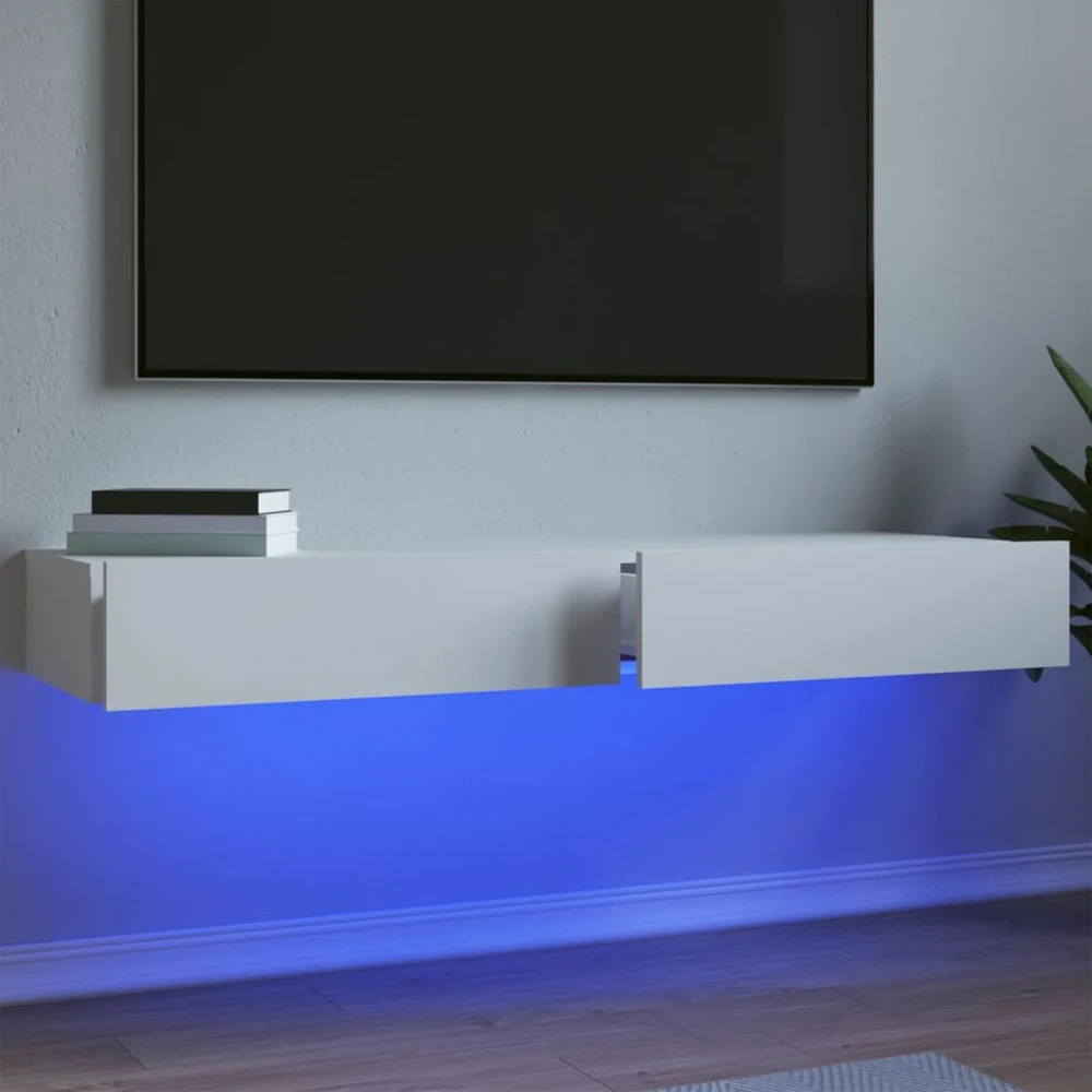 TV staliukas TV spintelės su LED lemputėmis, 2vnt., baltos, 60x35x15,5cm