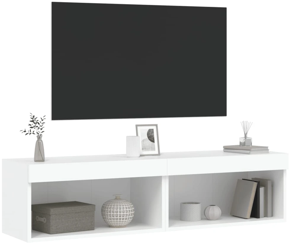 TV staliukas TV spintelės su LED lemputėmis, 2vnt., baltos, 60x30x30cm