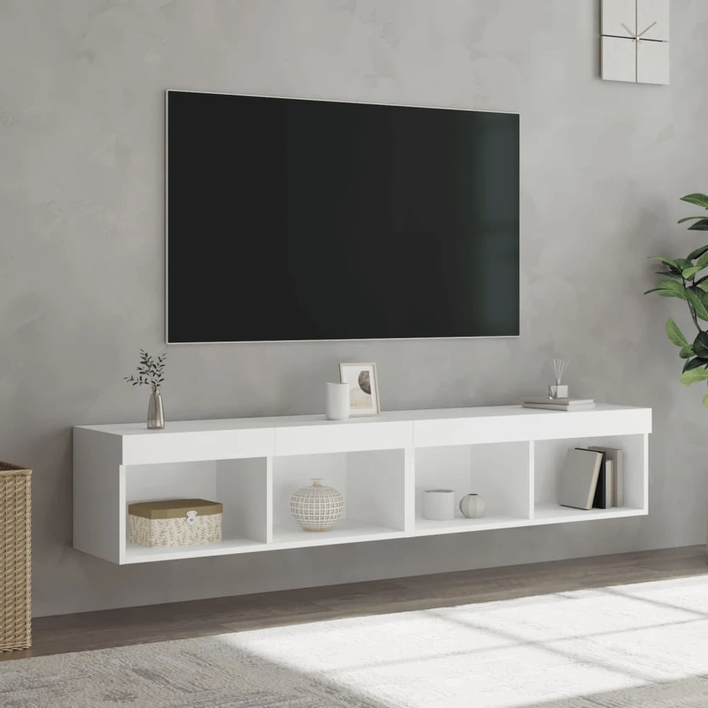 TV staliukas TV spintelės su LED lemputėmis, 2vnt., baltos, 80x30x30cm