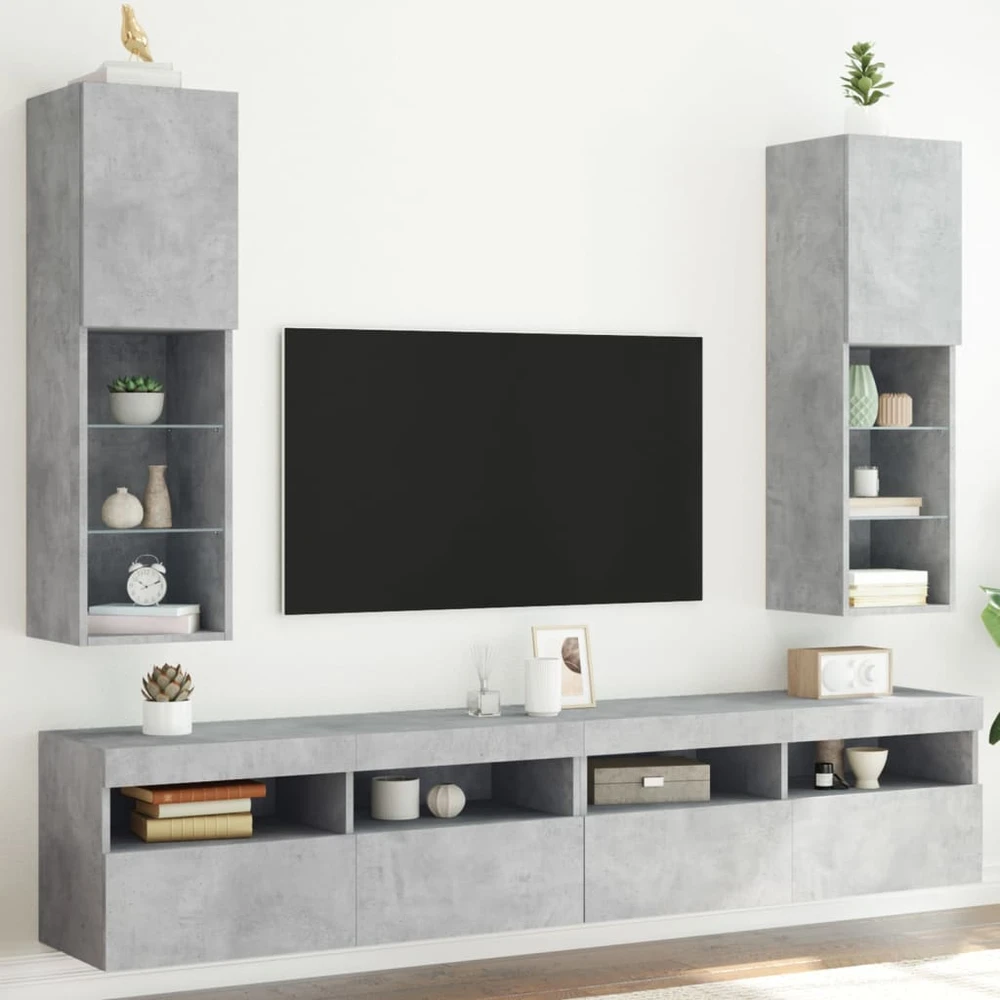TV staliukas TV spintelės su LED lemputėmis, 2vnt., betono, 30,5x30x102cm