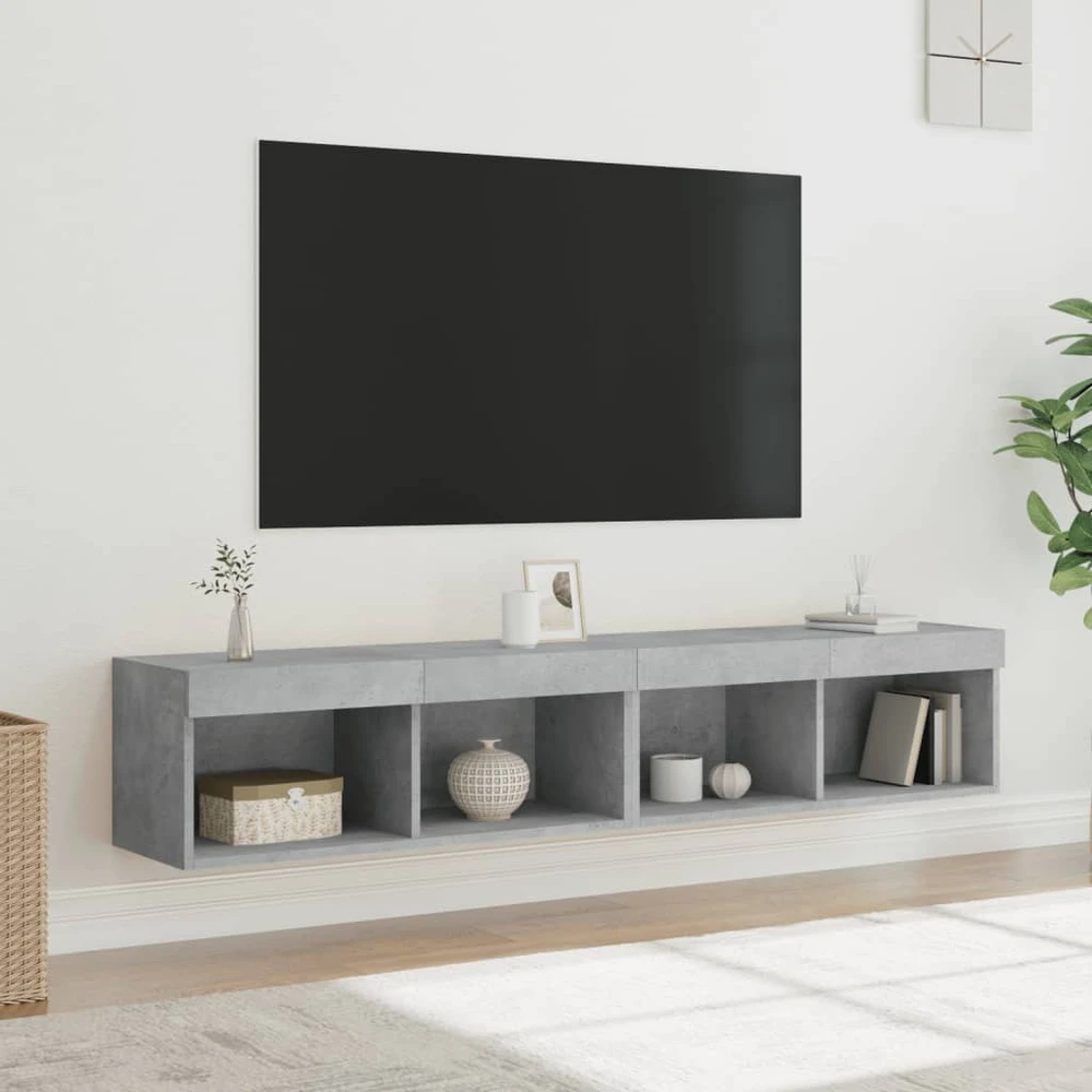 TV staliukas TV spintelės su LED lemputėmis, 2vnt., betono, 80x30x30cm