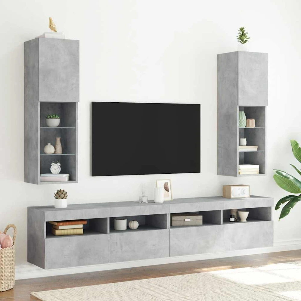 TV staliukas TV spintelės su LED lemputėmis, 2vnt., betono, 30,5x30x102cm