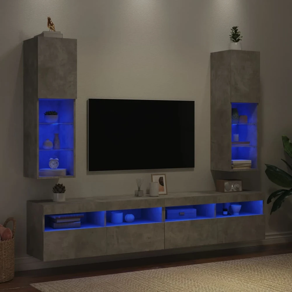TV staliukas TV spintelės su LED lemputėmis, 2vnt., betono, 30,5x30x102cm