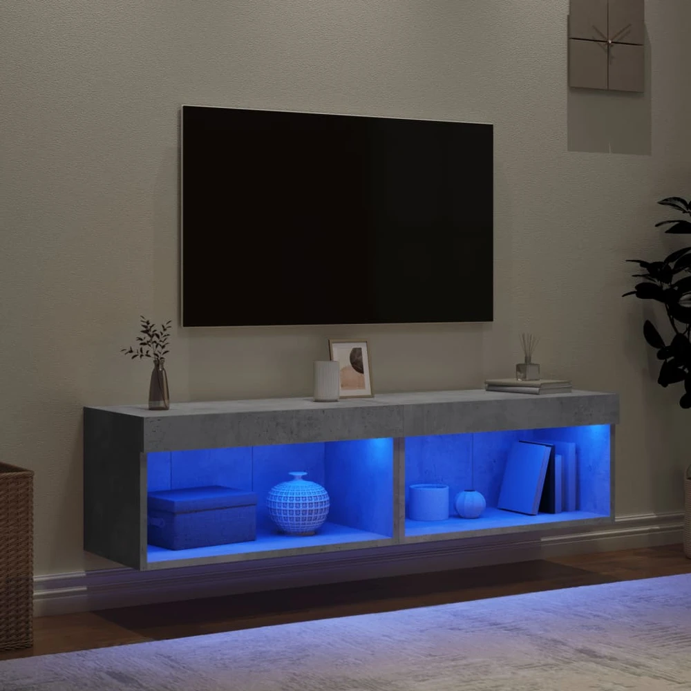 TV staliukas TV spintelės su LED lemputėmis, 2vnt., betono, 60x30x30cm