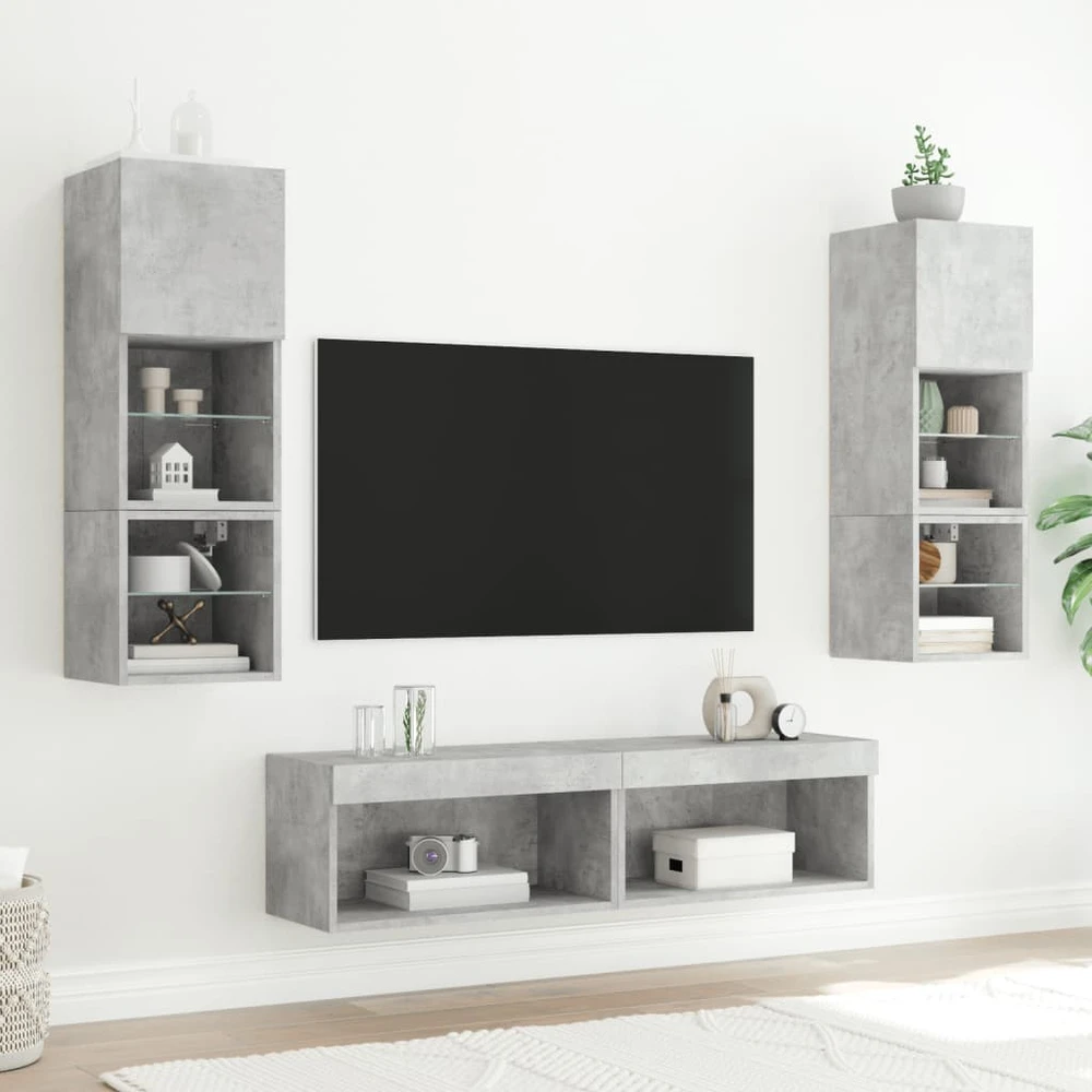 TV staliukas TV spintelės su LED lemputėmis, 2vnt., betono, 60x30x30cm