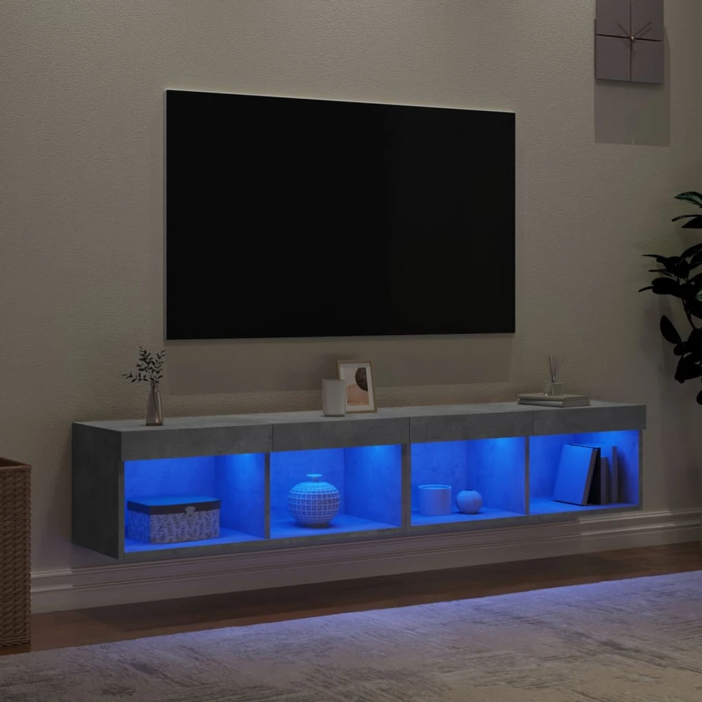 TV staliukas TV spintelės su LED lemputėmis, 2vnt., betono, 80x30x30cm