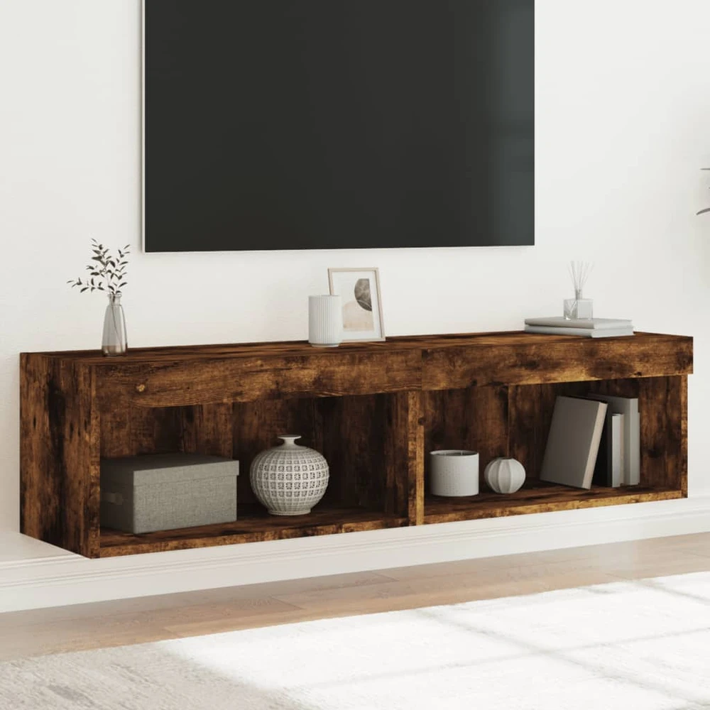 TV staliukas TV spintelės su LED lemputėmis, 2vnt., dūminės, 60x30x30cm