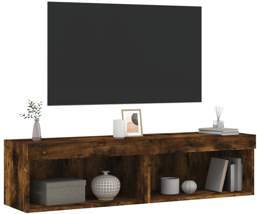 TV staliukas TV spintelės su LED lemputėmis, 2vnt., dūminės, 60x30x30cm