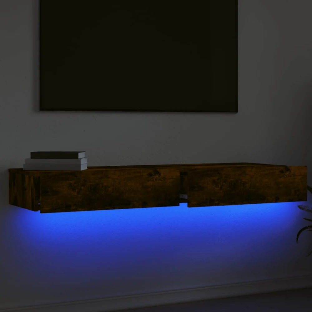 TV staliukas TV spintelės su LED lemputėmis, 2vnt., dūminės, 60x35x15,5cm