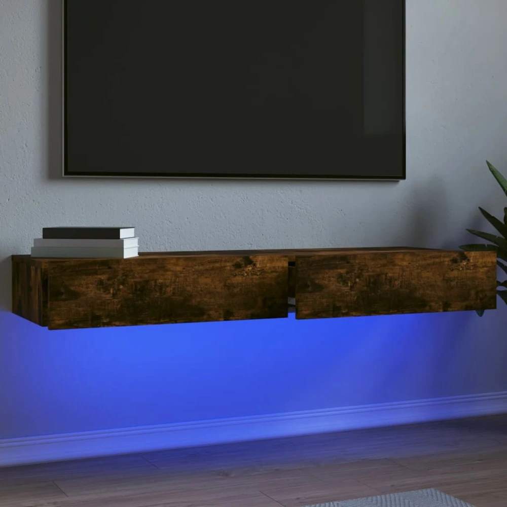 TV staliukas TV spintelės su LED lemputėmis, 2vnt., dūminės, 60x35x15,5cm