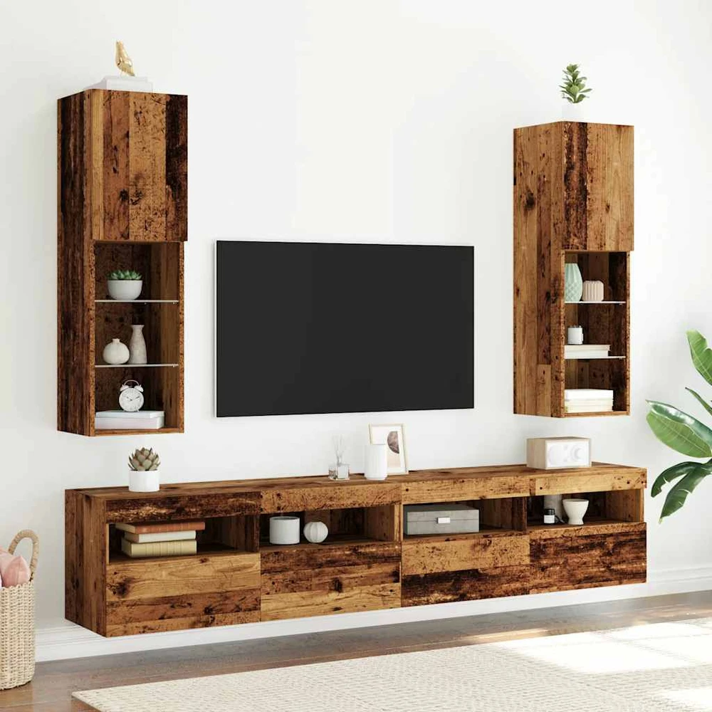 TV staliukas TV spintelės su LED lemputėmis, 2vnt., medienos, 30,5x30x102cm