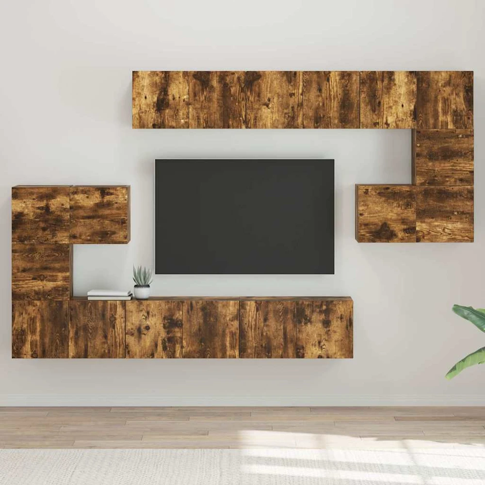 TV staliukas TV spintelių komplektas, 10 dalių, dūminio ąžuolo, mediena