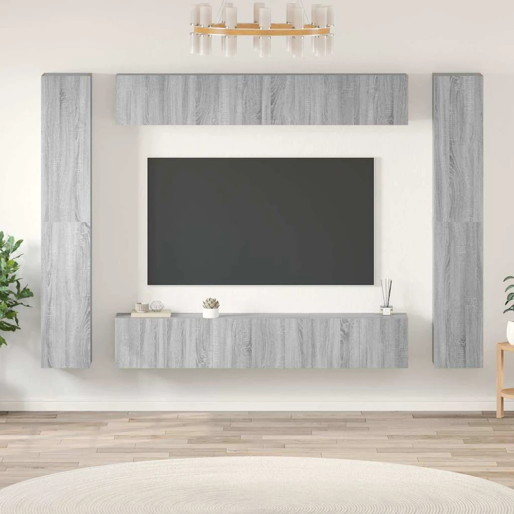 TV staliukas TV spintelių komplektas, 10 dalių, pilkas ąžuolo, mediena