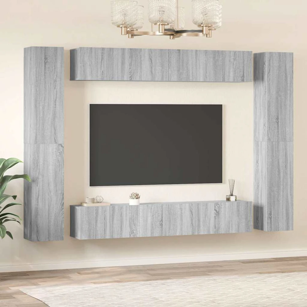 TV staliukas TV spintelių komplektas, 10 dalių, pilkas ąžuolo, mediena