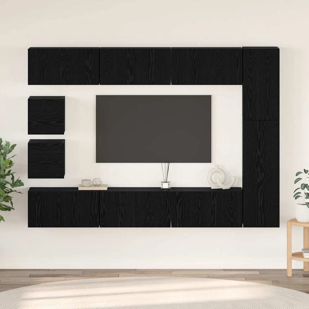 TV staliukas TV spintelių komplektas 10 vnt. Juodas ąžuolas Apdirbta mediena