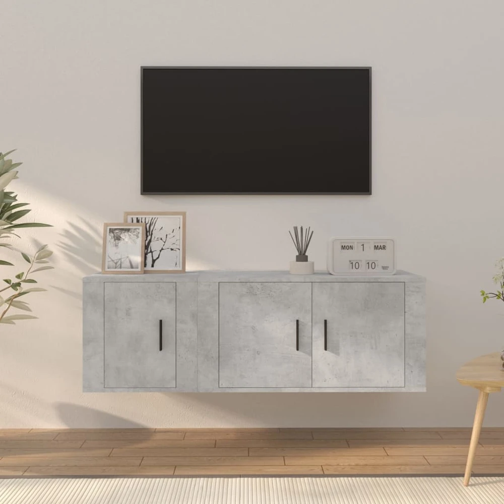 TV staliukas TV spintelių komplektas, 2 dalių, betono pilkas, mediena