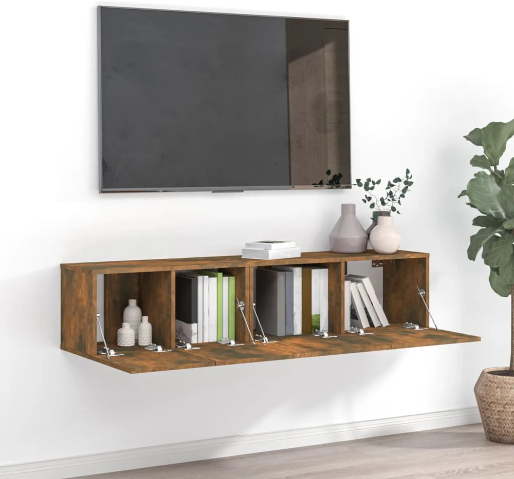 TV staliukas TV spintelių komplektas, 2 dalių, dūminio ąžuolo, mediena
