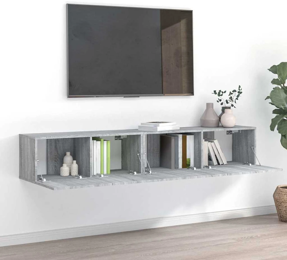 TV staliukas TV spintelių komplektas, 2 dalių, pilkas ąžuolo, mediena