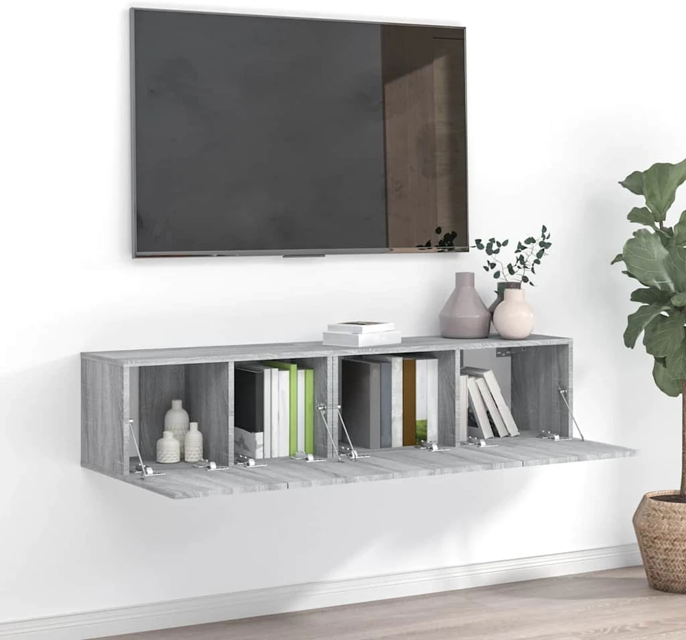 TV staliukas TV spintelių komplektas, 2 dalių, pilkas ąžuolo, mediena