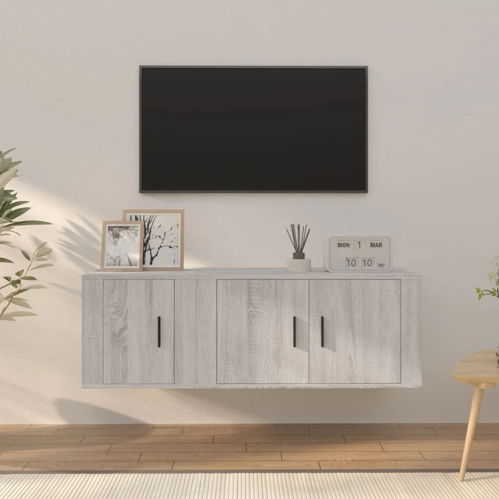 TV staliukas TV spintelių komplektas, 2 dalių, pilkas ąžuolo, mediena