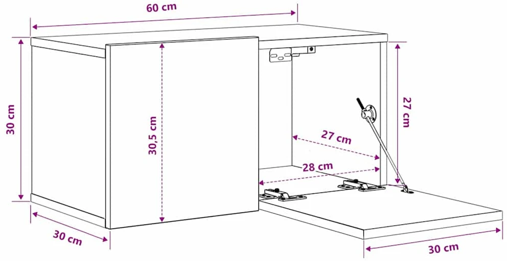 TV staliukas Pakabinamos TV spintelės, 2vnt., pilkos, 60x30x30cm, mediena