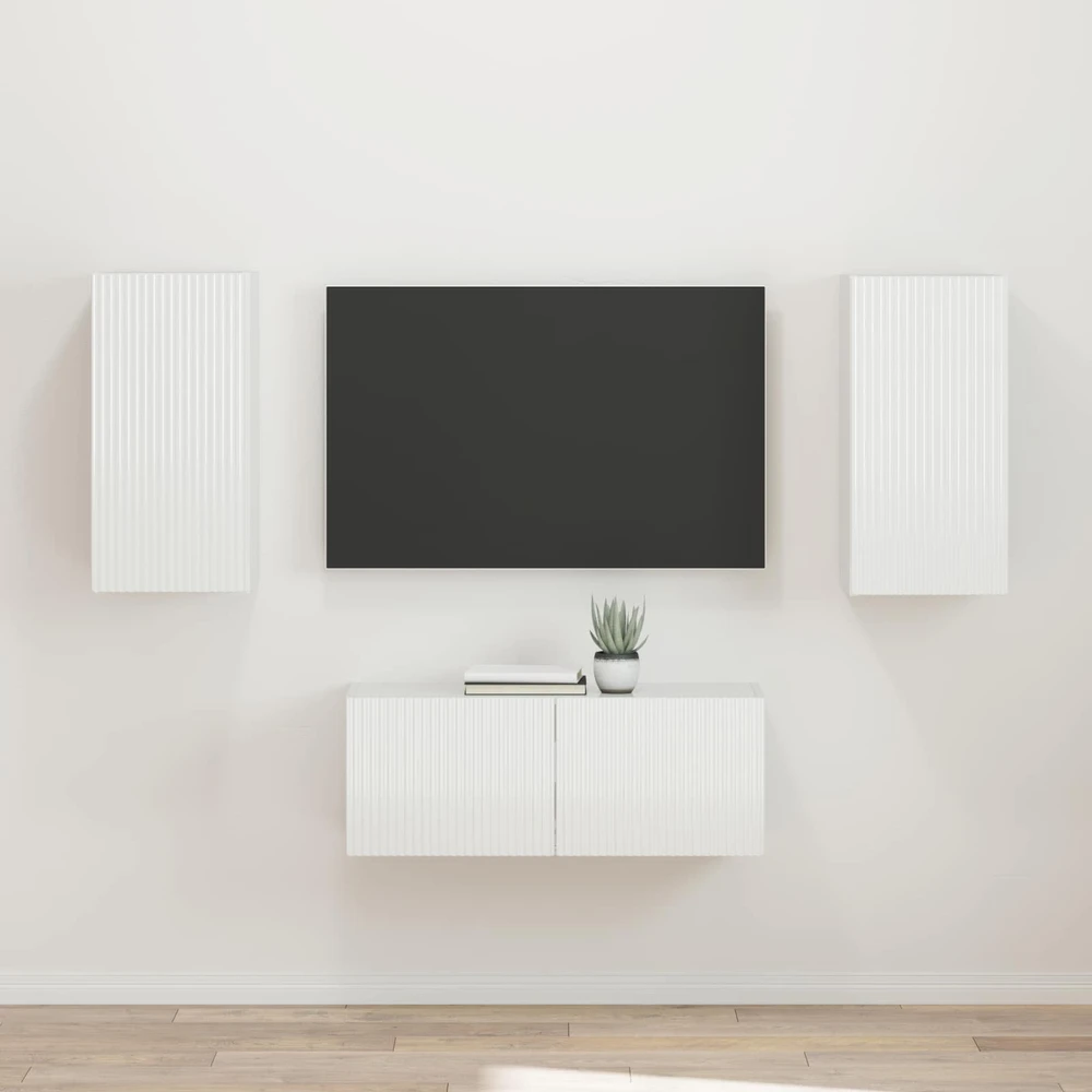 TV staliukas TV spintelių komplektas 2 vnt. Aukštai blizganti balta