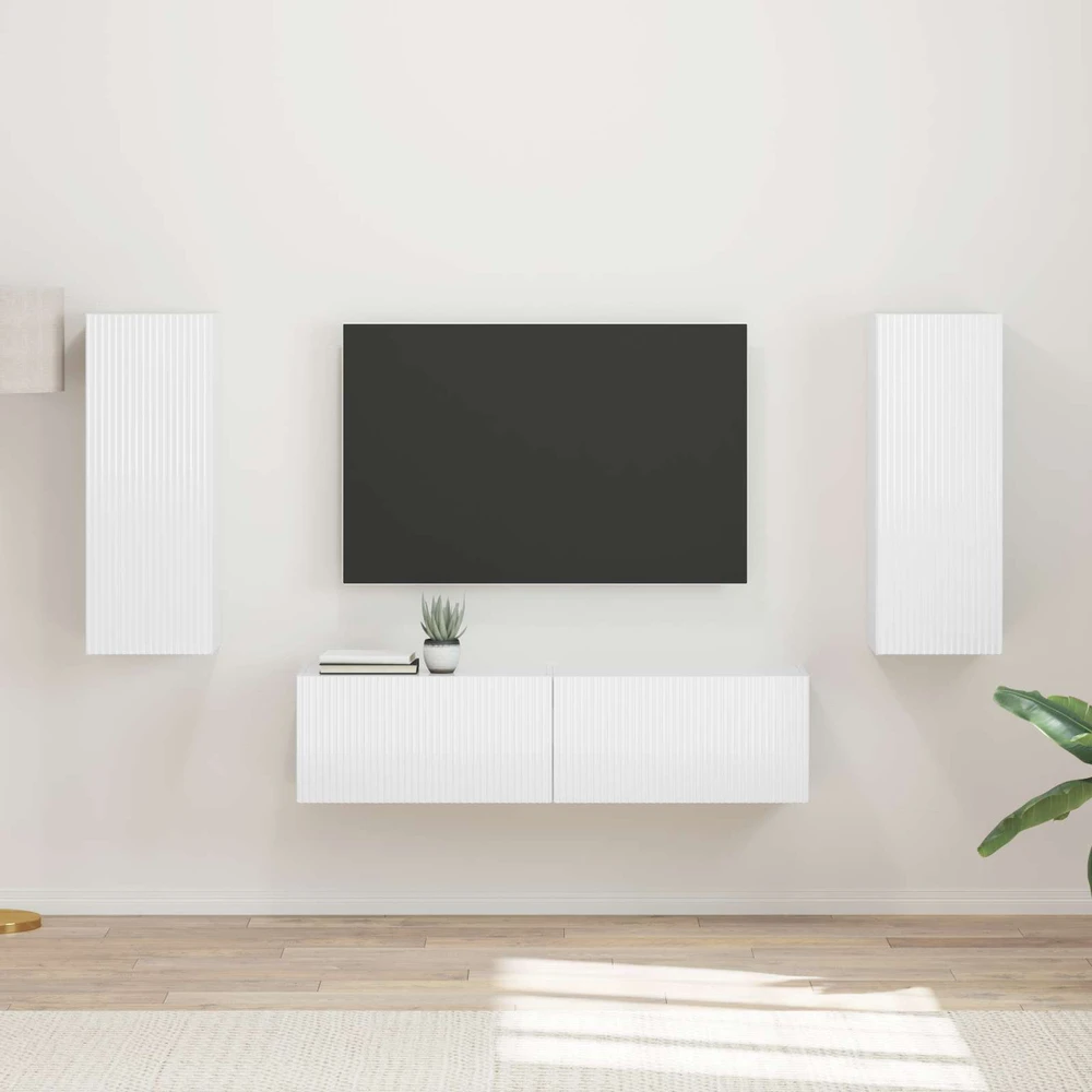 TV staliukas TV spintelių komplektas 2 vnt. Aukštai blizganti balta