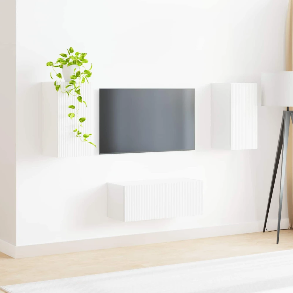 TV staliukas TV spintelių komplektas 2 vnt. Aukštai blizganti balta