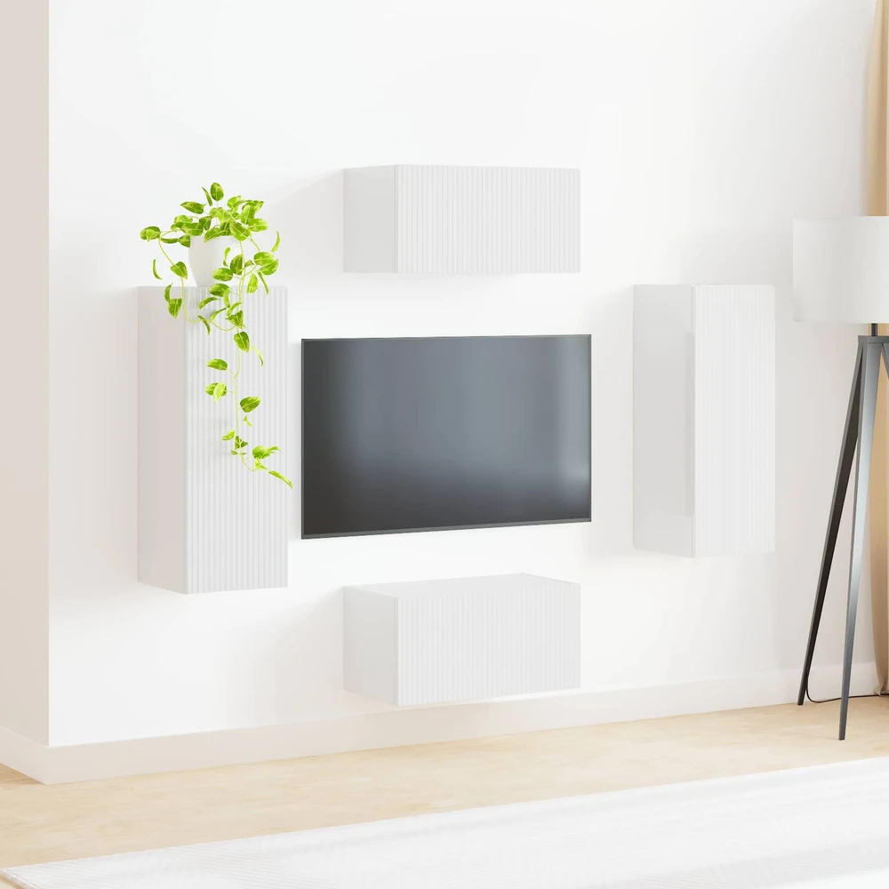 TV staliukas TV spintelių komplektas 2 vnt. Aukštai blizganti balta
