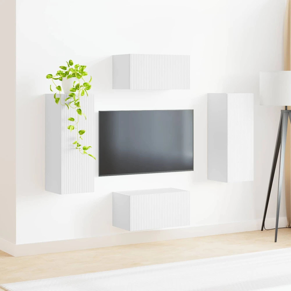 TV staliukas TV spintelių komplektas 2 vnt. Balta Apdirbta mediena