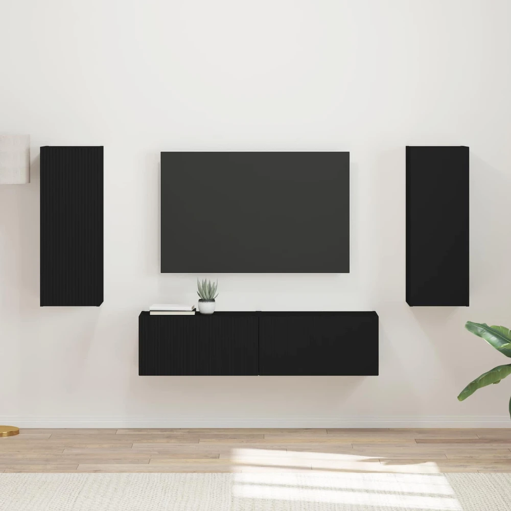 TV staliukas TV spintelių komplektas 2 vnt. Juoda Apdirbta mediena