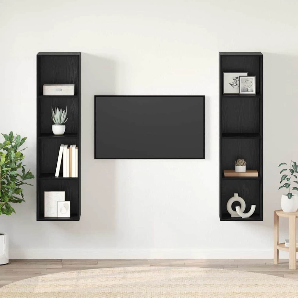 TV staliukas TV spintelių komplektas 2 vnt. Juoda Apdirbta mediena