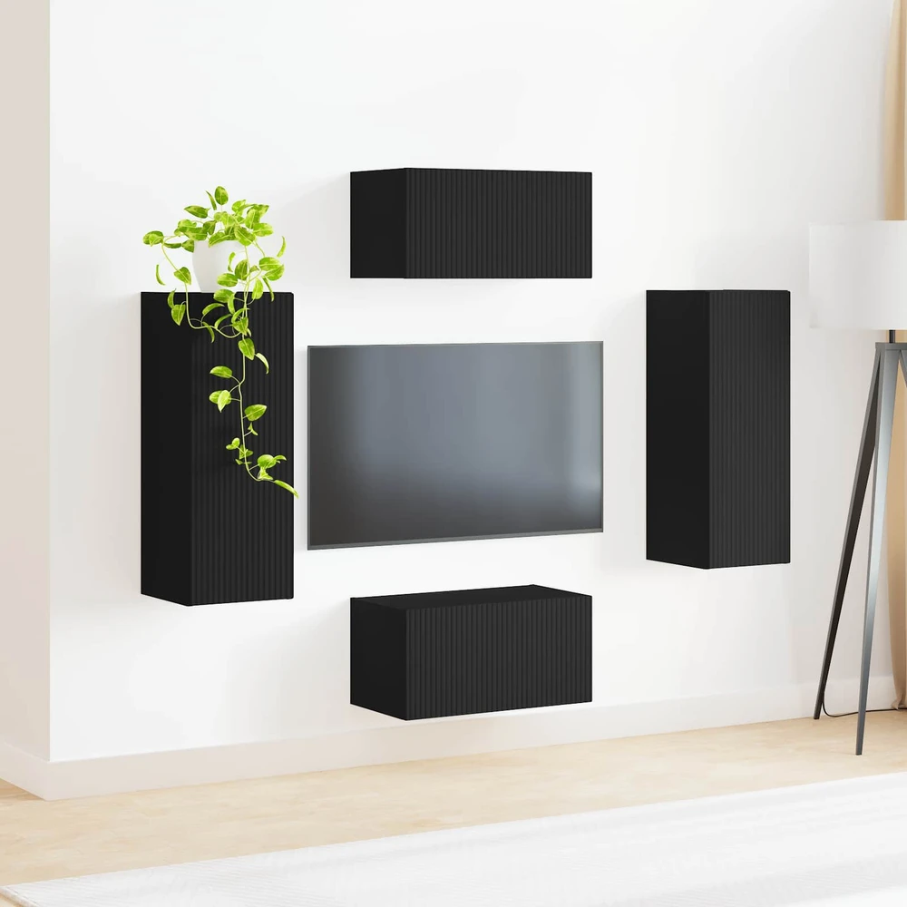 TV staliukas TV spintelių komplektas 2 vnt. Juoda Apdirbta mediena