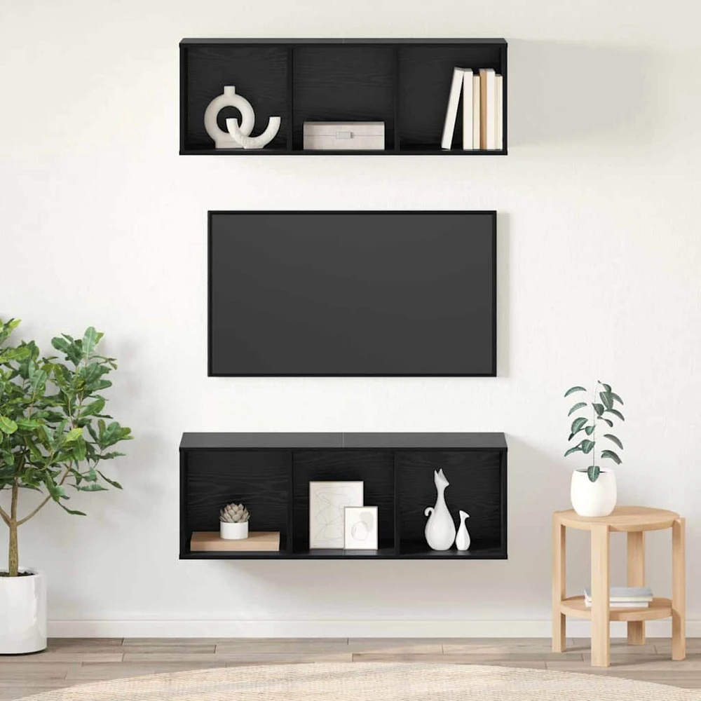 TV staliukas TV spintelių komplektas 2 vnt. Juodas ąžuolas Apdirbta mediena