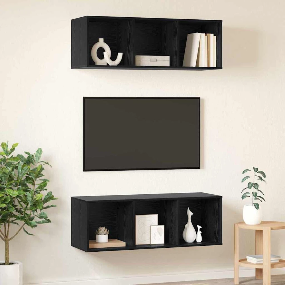 TV staliukas TV spintelių komplektas 2 vnt. Juodas ąžuolas Apdirbta mediena