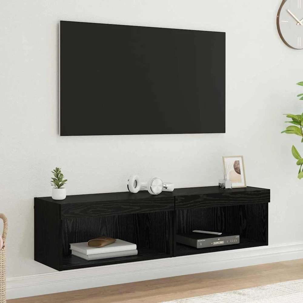 TV staliukas TV spintelių komplektas 2 vnt. Juodas ąžuolas Apdirbta mediena