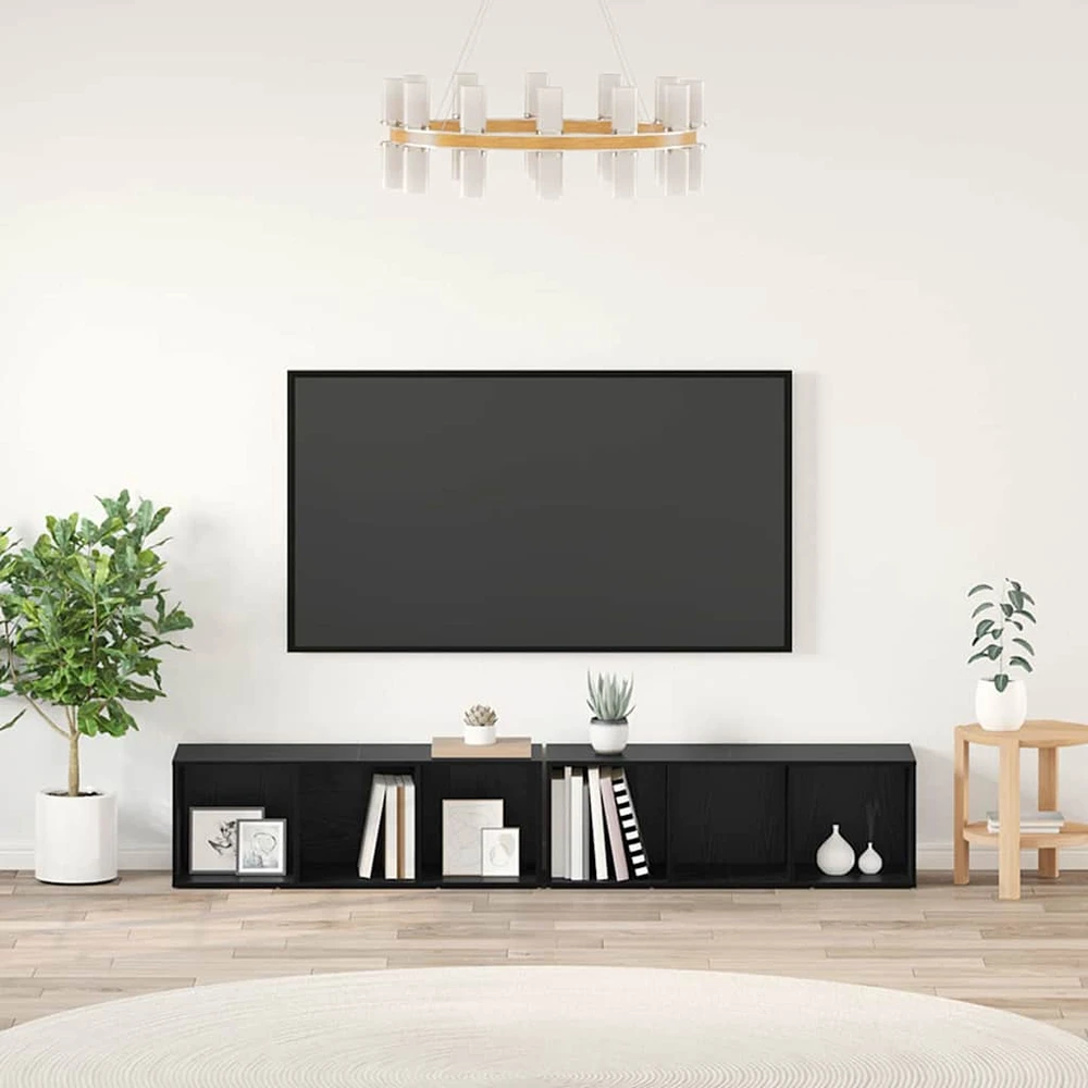 TV staliukas TV spintelių komplektas 2 vnt. Juodas ąžuolas Apdirbta mediena