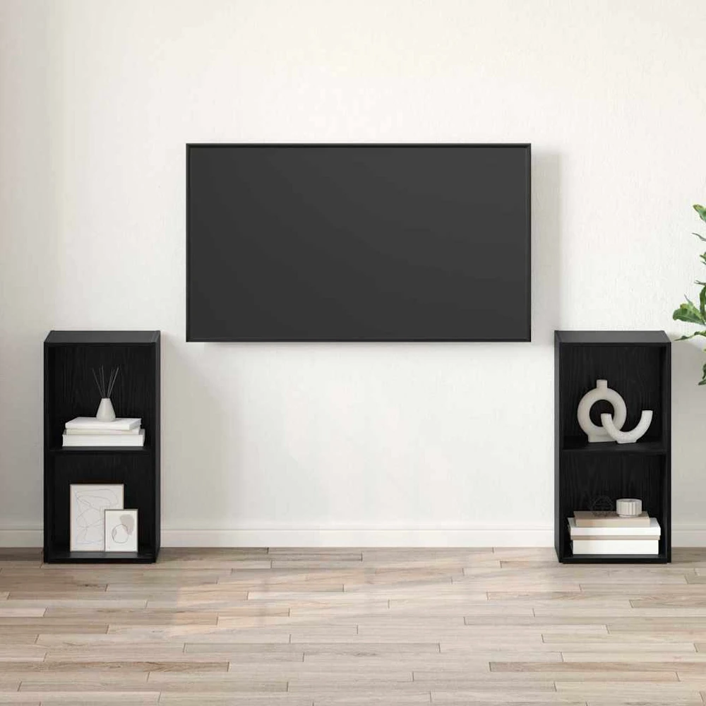 TV staliukas TV spintelių komplektas 2 vnt. Juodas ąžuolas Apdirbta mediena