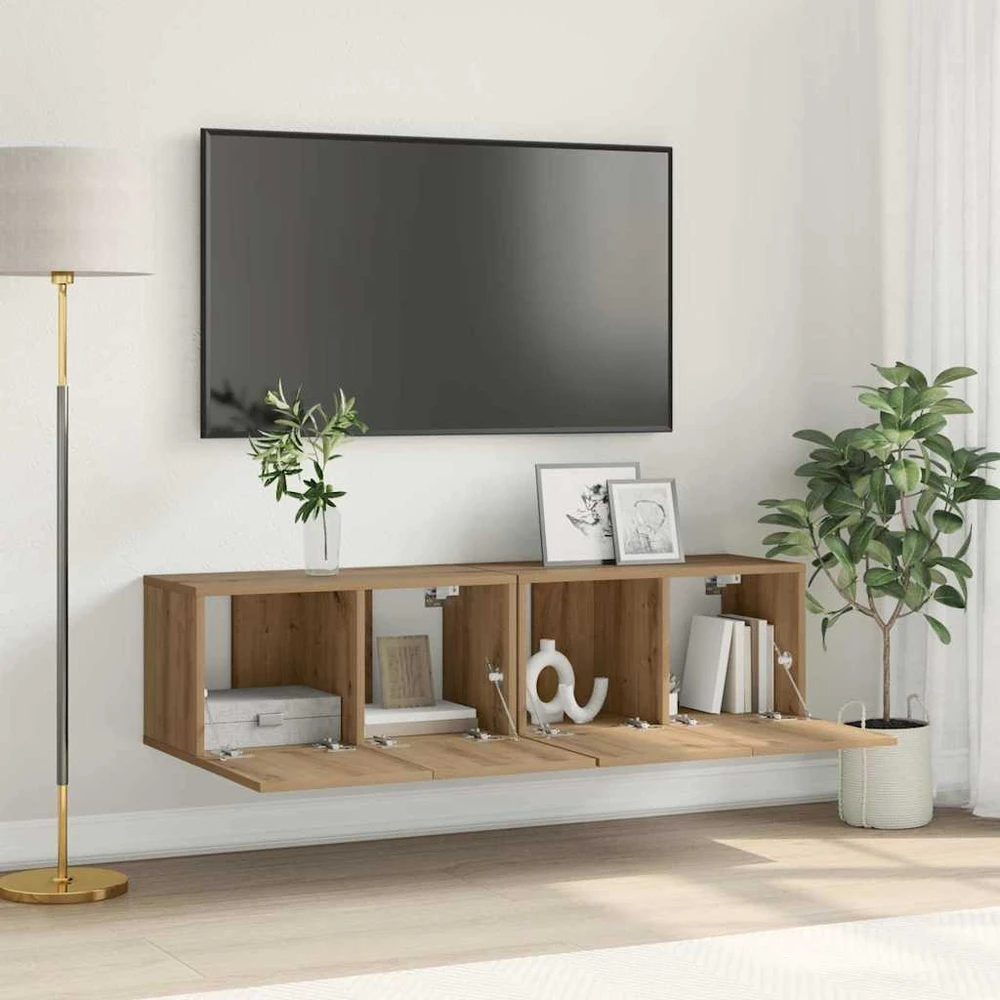 TV staliukas TV spintelių komplektas 2 vnt. Ruda Apdirbta mediena